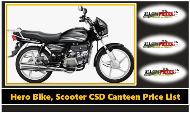 Hero Bike, Scooter CSD Canteen Price List 2020