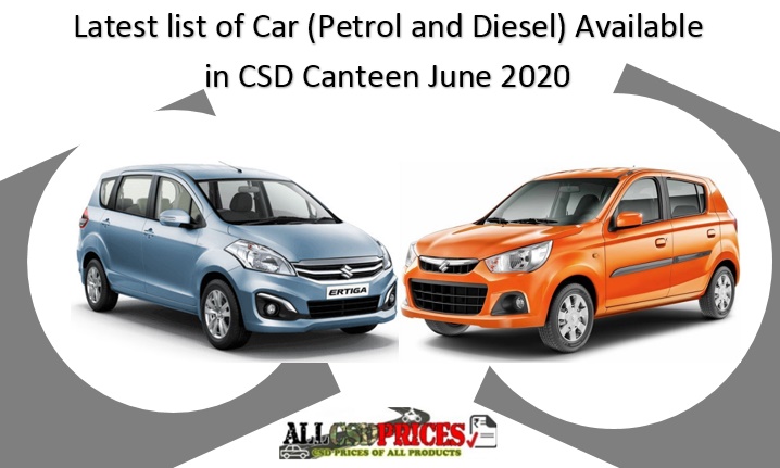 Latest list of Car (Petrol and Diesel) Available in CSD Canteen June 2020