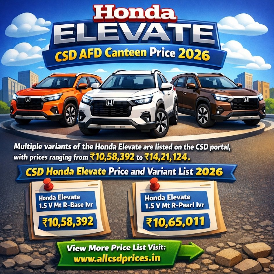 CSD AFD Canteen Honda Elevate Price List 2026