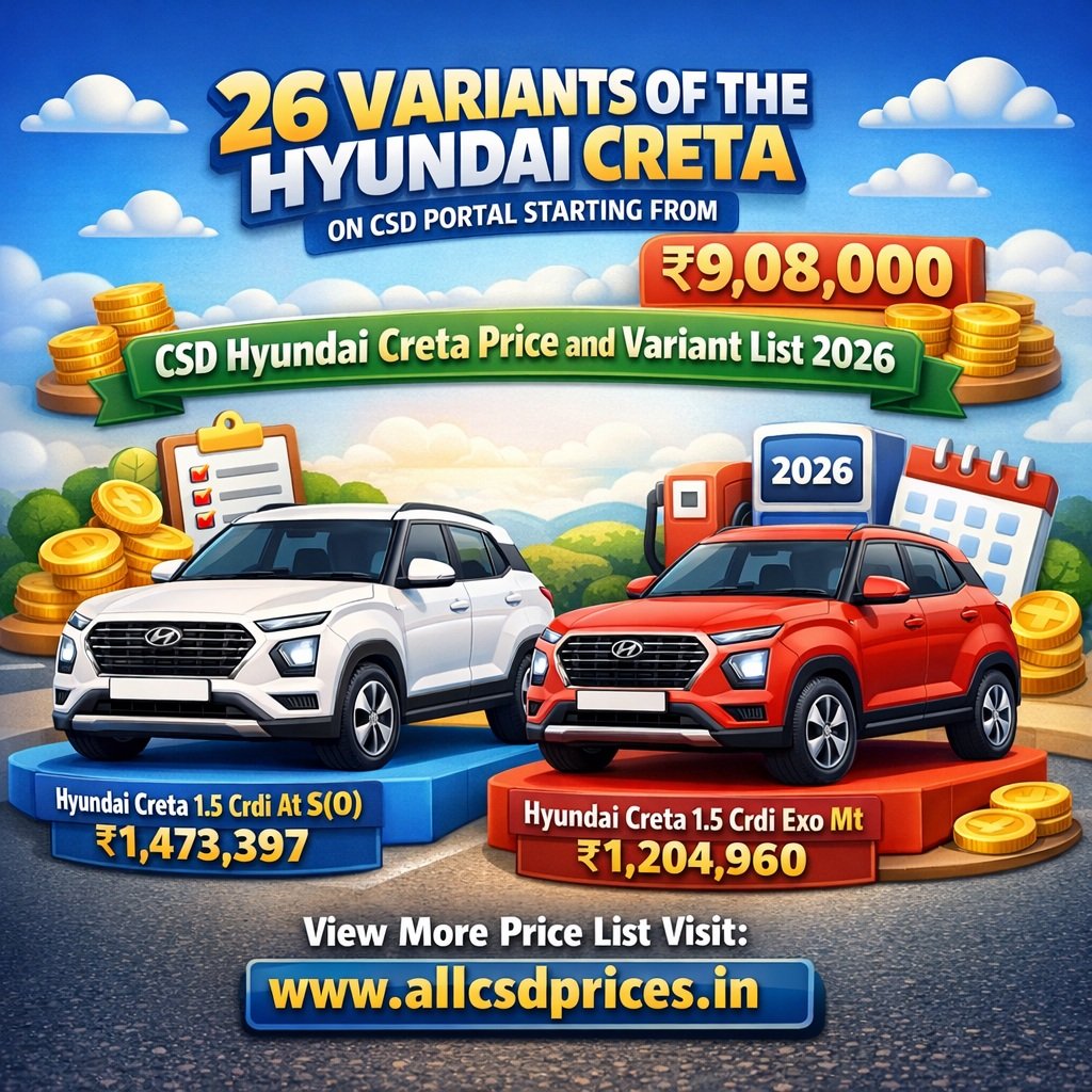 CSD AFD Canteen Hyundai Creta Price List 2026