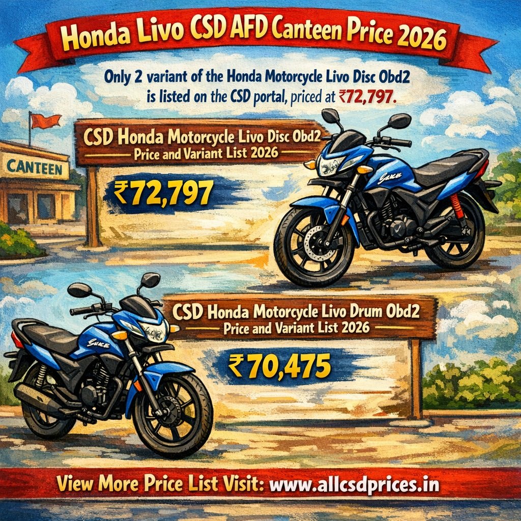 CSD AFD Canteen Honda Livo Price List 2026