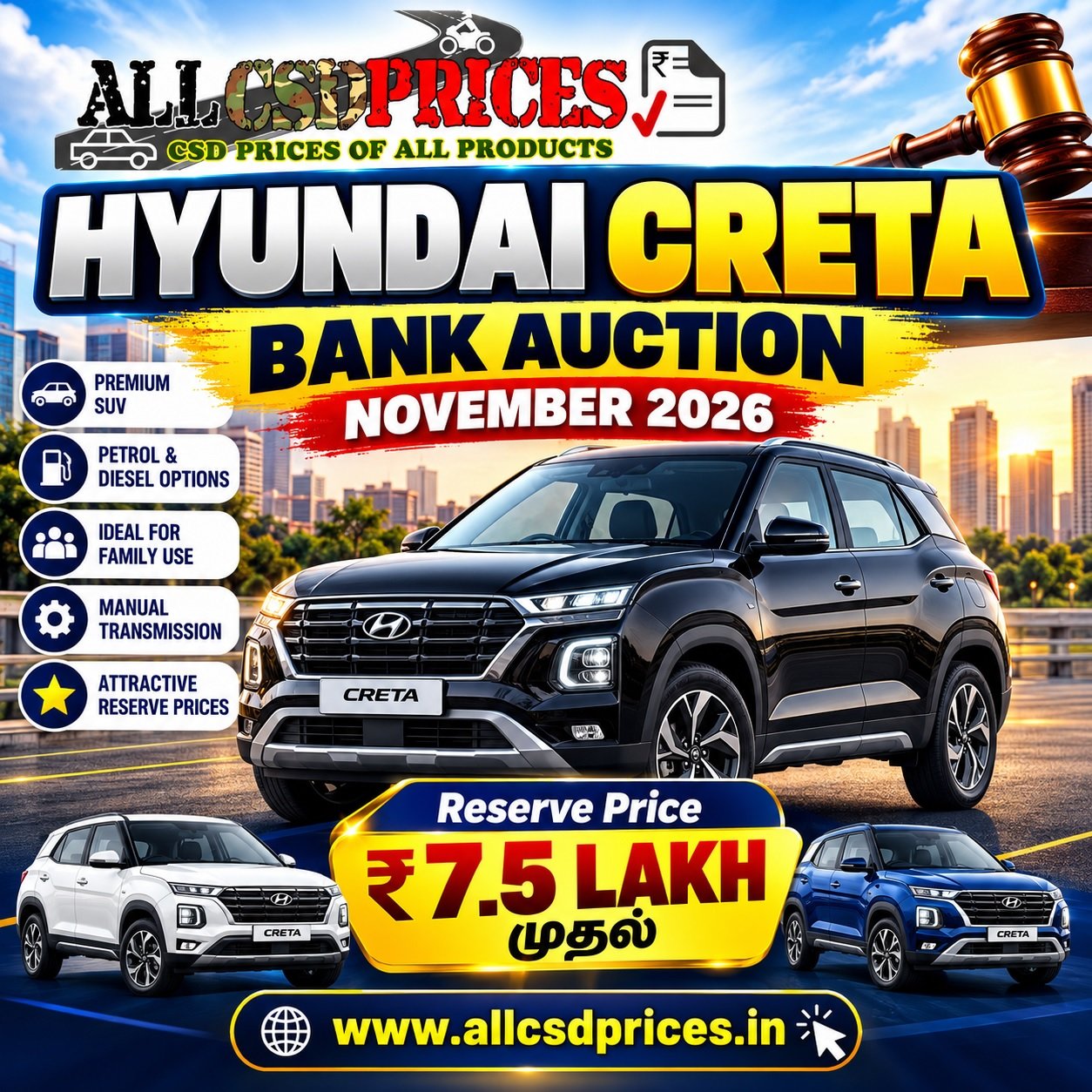 2 Hyundai Creta Bank Auction Cars November 2026