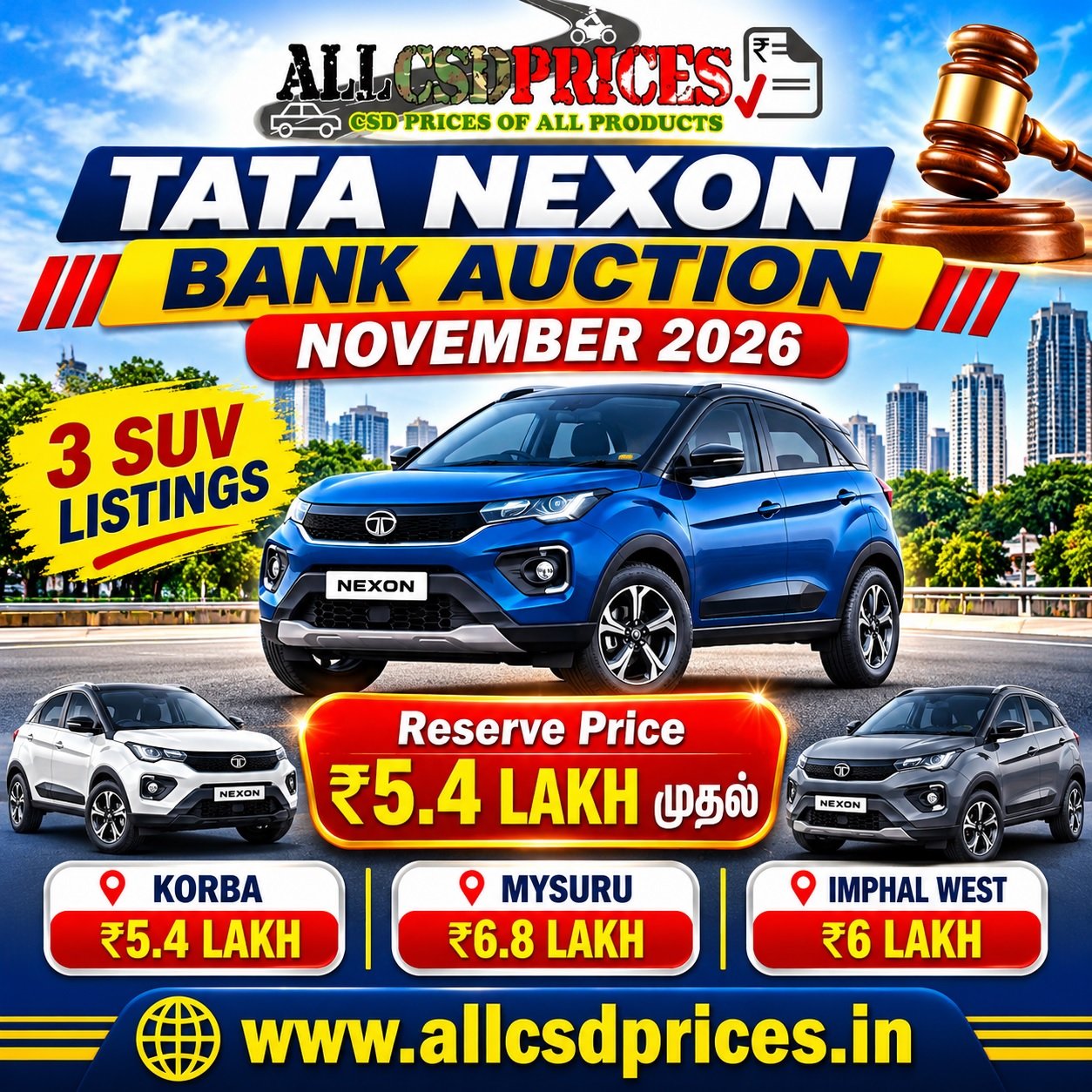 3 Tata Nexon Bank Auction Cars November 2026